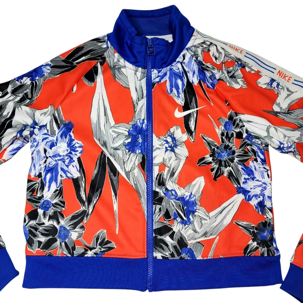Nike Women's XS Track Jacket Hyper Fem Short Orange Blue Floral Zip Up Collared